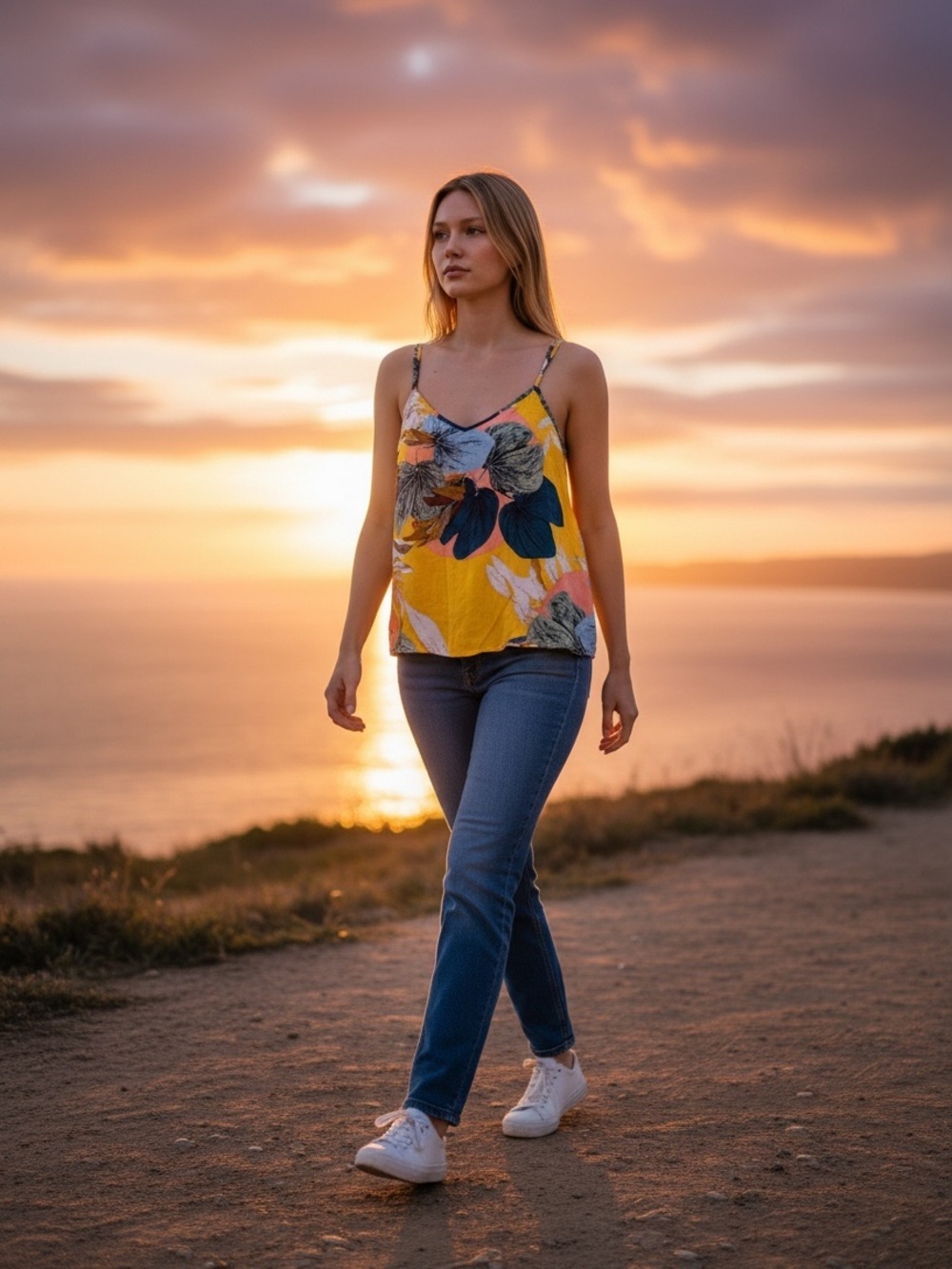 Bright Floral Yellow Tank Top